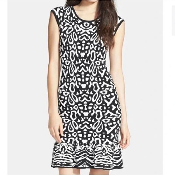 Torn by Ronny Kobo Flounce Brocade Sweater Dress NWT - Picture 1 of 8